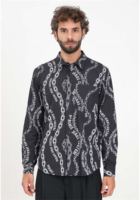 Black elegant men's shirt with Chain Couture print VERSACE JEANS COUTURE | 77GAL2R1NS485899